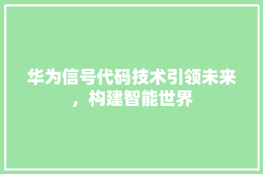 华为信号代码技术引领未来，构建智能世界