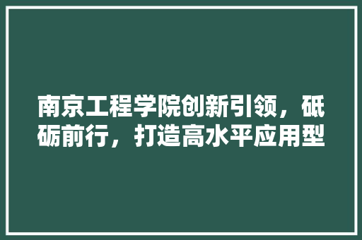 南京工程学院创新引领，砥砺前行，打造高水平应用型人才培养基地