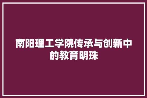 南阳理工学院传承与创新中的教育明珠
