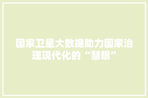 国家卫星大数据助力国家治理现代化的“慧眼”