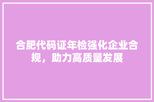 合肥代码证年检强化企业合规，助力高质量发展  第1张