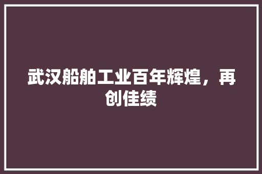 武汉船舶工业百年辉煌，再创佳绩
