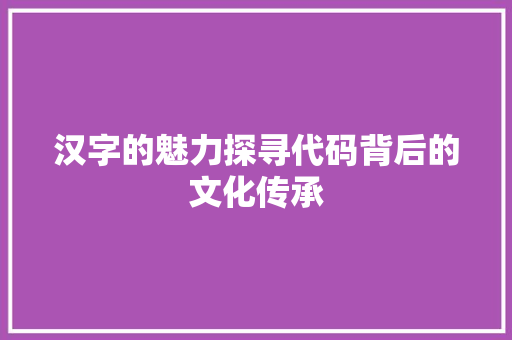 汉字的魅力探寻代码背后的文化传承