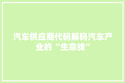 汽车供应商代码解码汽车产业的“生命线”