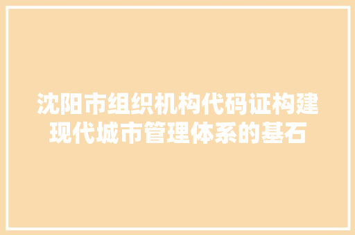 沈阳市组织机构代码证构建现代城市管理体系的基石