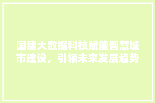 国建大数据科技赋能智慧城市建设，引领未来发展趋势