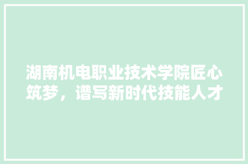 湖南机电职业技术学院匠心筑梦，谱写新时代技能人才培养新篇章