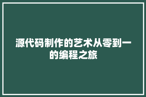 源代码制作的艺术从零到一的编程之旅
