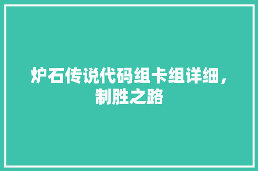 炉石传说代码组卡组详细，制胜之路