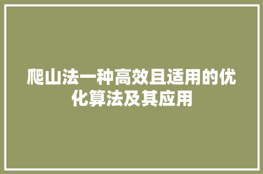 爬山法一种高效且适用的优化算法及其应用  第1张