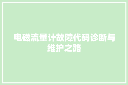 电磁流量计故障代码诊断与维护之路