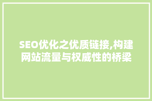 SEO优化之优质链接,构建网站流量与权威性的桥梁