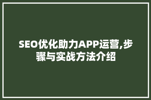 SEO优化助力APP运营,步骤与实战方法介绍