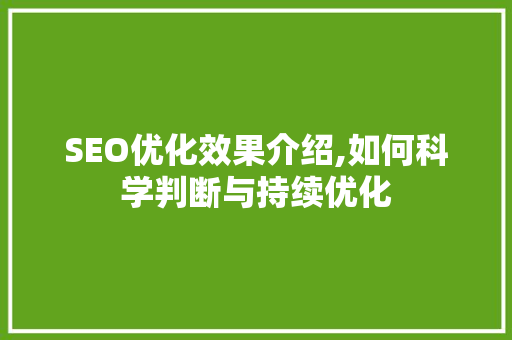 SEO优化效果介绍,如何科学判断与持续优化  第1张