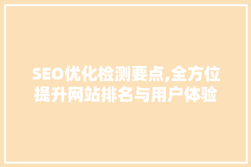 SEO优化检测要点,全方位提升网站排名与用户体验