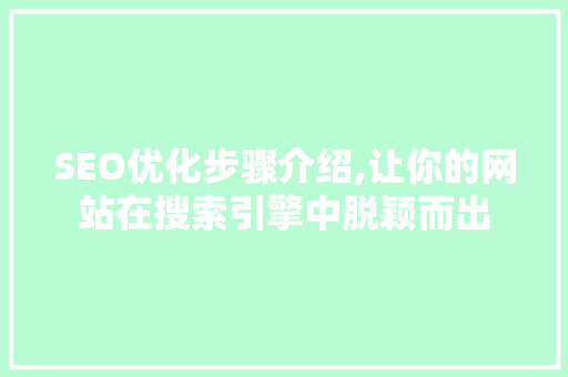 SEO优化步骤介绍,让你的网站在搜索引擎中脱颖而出
