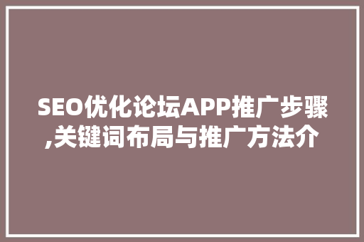 SEO优化论坛APP推广步骤,关键词布局与推广方法介绍