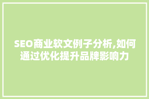 SEO商业软文例子分析,如何通过优化提升品牌影响力