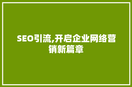 SEO引流,开启企业网络营销新篇章
