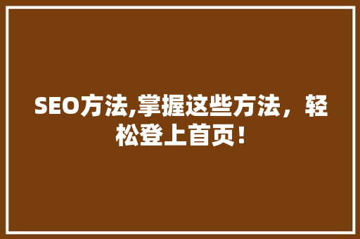 SEO方法,掌握这些方法，轻松登上首页！