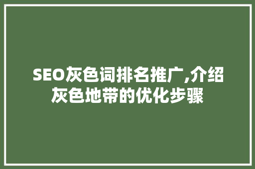 SEO灰色词排名推广,介绍灰色地带的优化步骤
