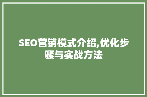 SEO营销模式介绍,优化步骤与实战方法  第1张
