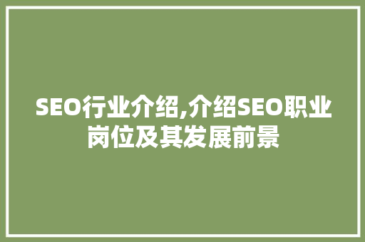 SEO行业介绍,介绍SEO职业岗位及其发展前景
