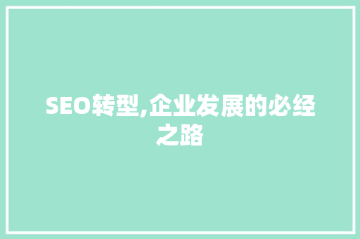 SEO转型,企业发展的必经之路