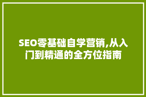 SEO零基础自学营销,从入门到精通的全方位指南  第1张