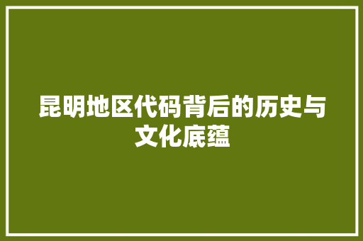 昆明地区代码背后的历史与文化底蕴