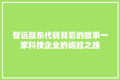 智远股东代码背后的故事一家科技企业的崛起之路