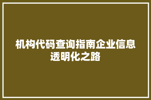 机构代码查询指南企业信息透明化之路