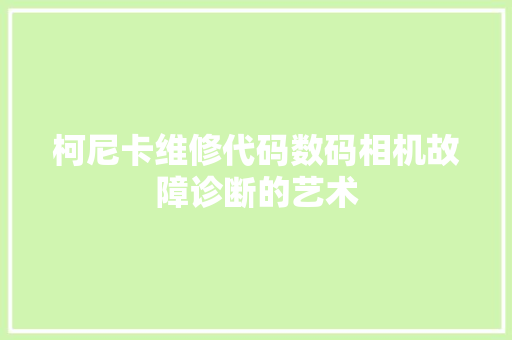 柯尼卡维修代码数码相机故障诊断的艺术