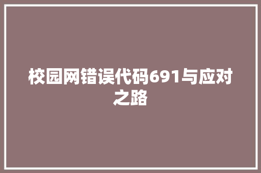 校园网错误代码691与应对之路