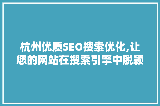 杭州优质SEO搜索优化,让您的网站在搜索引擎中脱颖而出