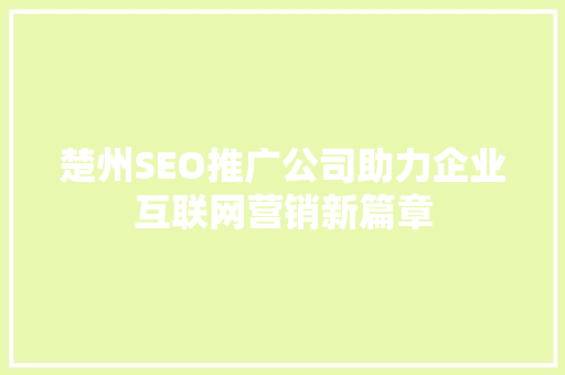 楚州SEO推广公司助力企业互联网营销新篇章