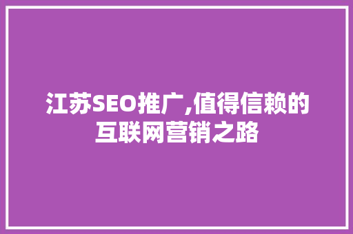 江苏SEO推广,值得信赖的互联网营销之路