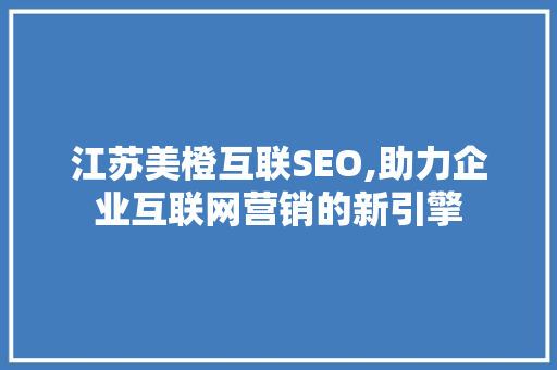 江苏美橙互联SEO,助力企业互联网营销的新引擎