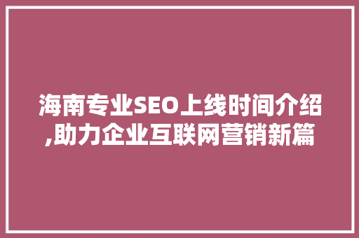 海南专业SEO上线时间介绍,助力企业互联网营销新篇章