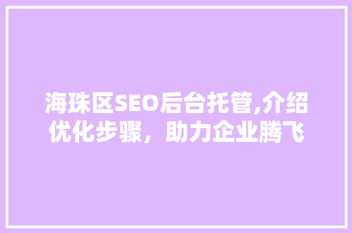 海珠区SEO后台托管,介绍优化步骤，助力企业腾飞  第1张