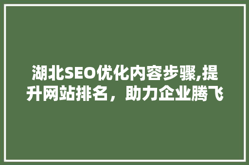 湖北SEO优化内容步骤,提升网站排名，助力企业腾飞