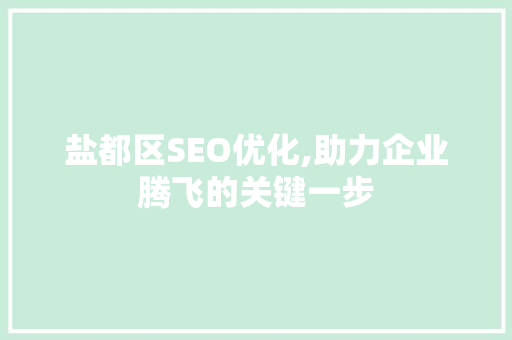 盐都区SEO优化,助力企业腾飞的关键一步