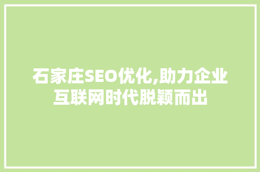 石家庄SEO优化,助力企业互联网时代脱颖而出