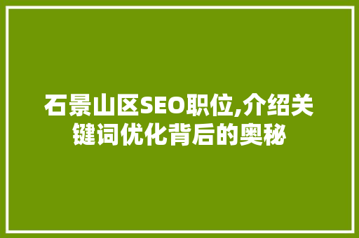 石景山区SEO职位,介绍关键词优化背后的奥秘