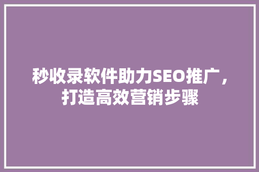 秒收录软件助力SEO推广，打造高效营销步骤