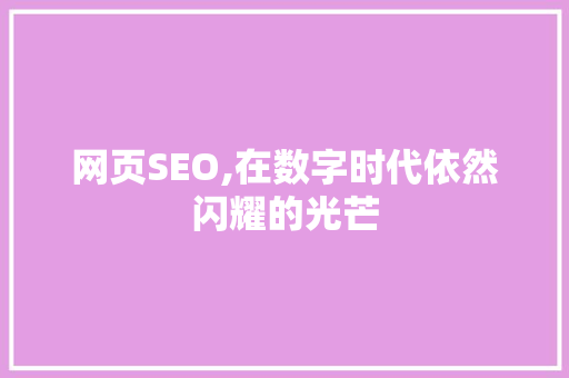 网页SEO,在数字时代依然闪耀的光芒