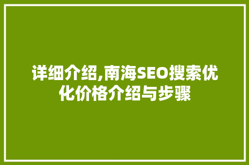 详细介绍,南海SEO搜索优化价格介绍与步骤