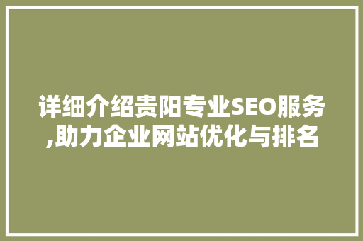 详细介绍贵阳专业SEO服务,助力企业网站优化与排名提升