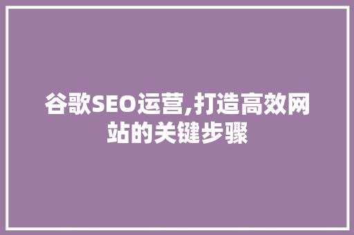 谷歌SEO运营,打造高效网站的关键步骤