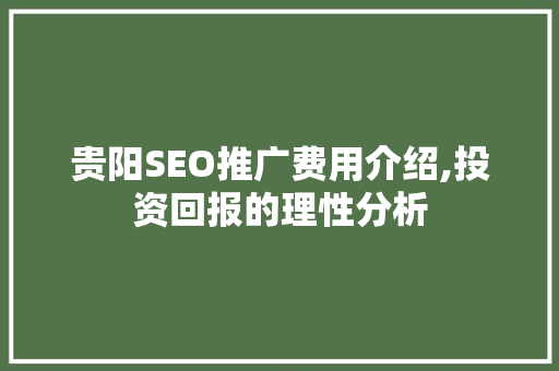 贵阳SEO推广费用介绍,投资回报的理性分析